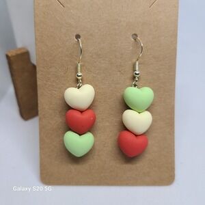 Handmade Heart Drop Earrings Colorful Dangle Fun Fashion Jewelry Women NEW 2"‎